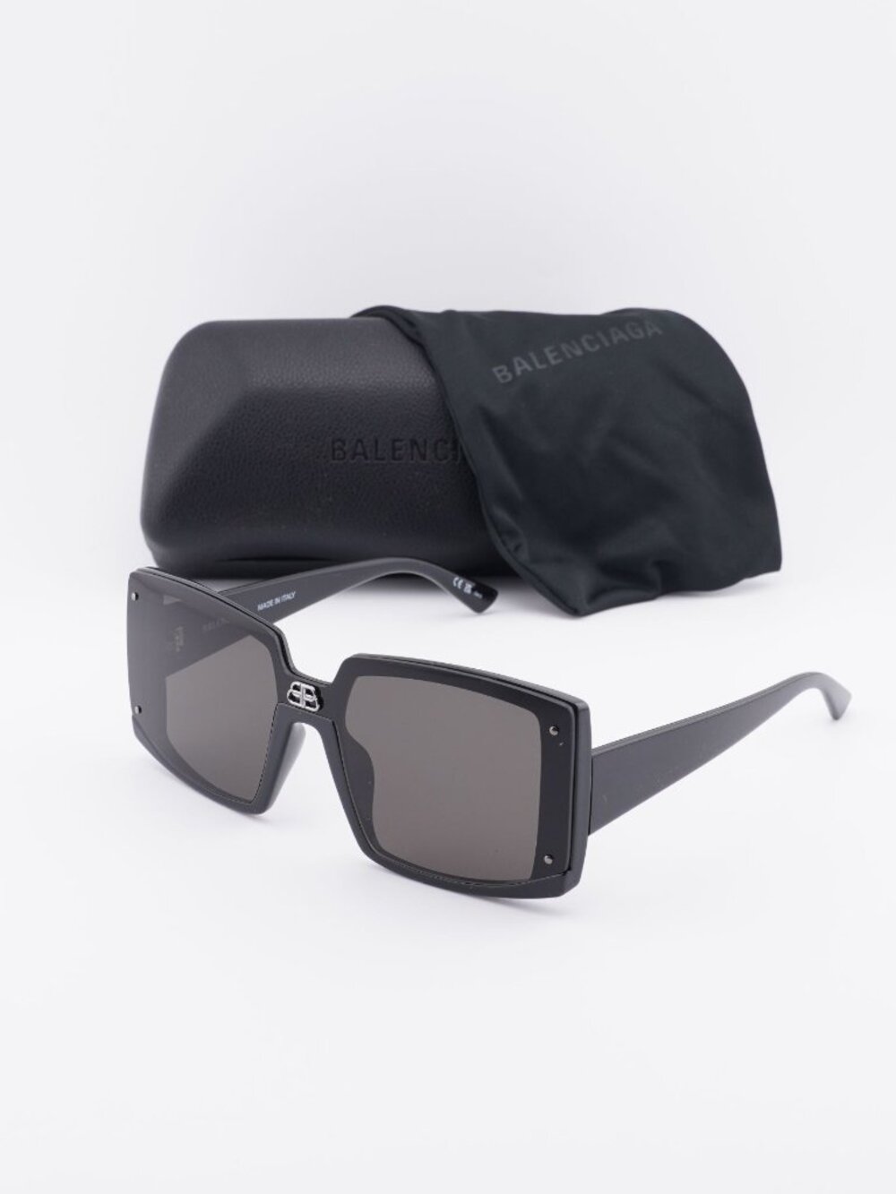 Balenciaga BB0081S 001 Square Sunglasses - Black / Grey
